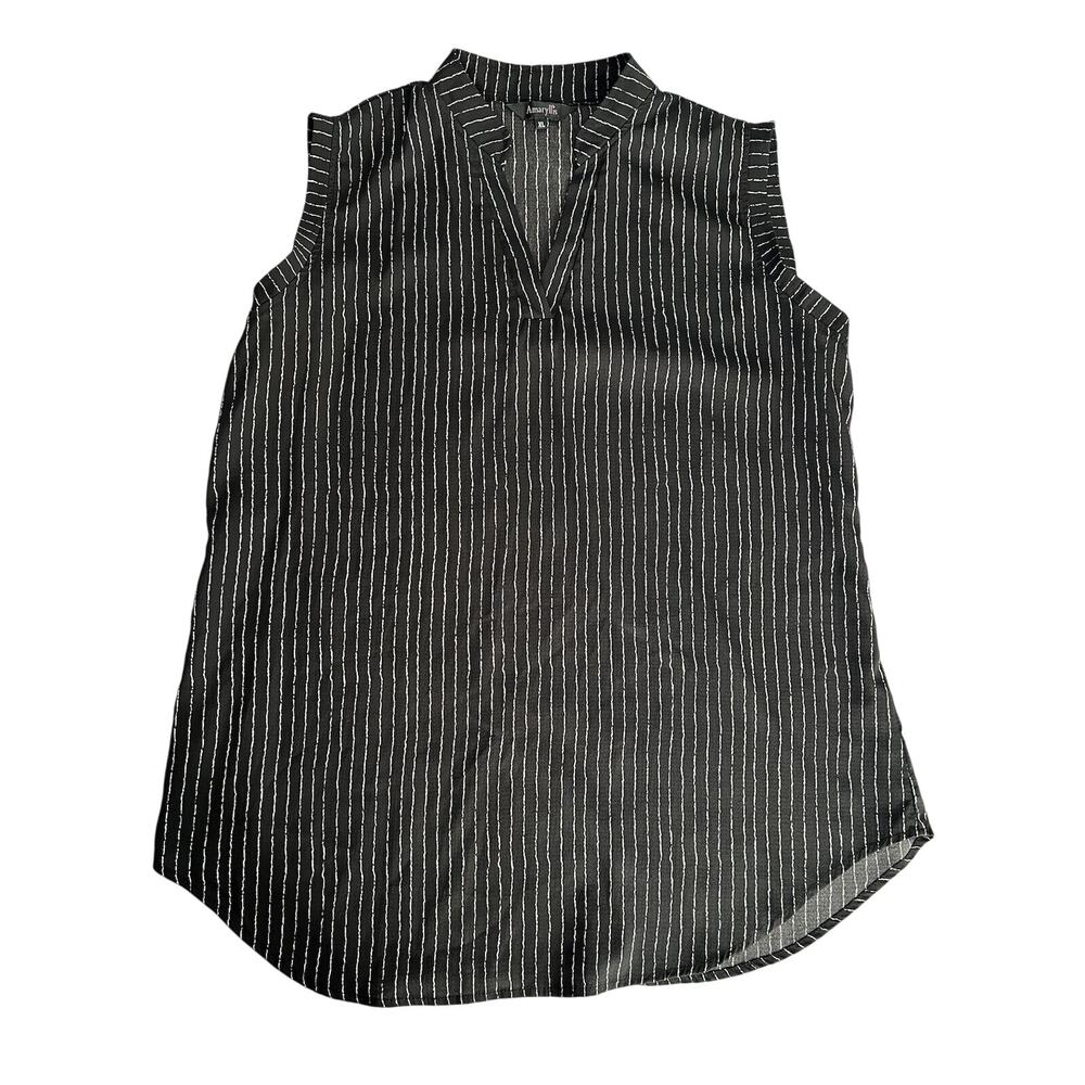 Amaryllis Black With White V-Neck Sleeveless Pullover Tank Top Blouse Size XL
